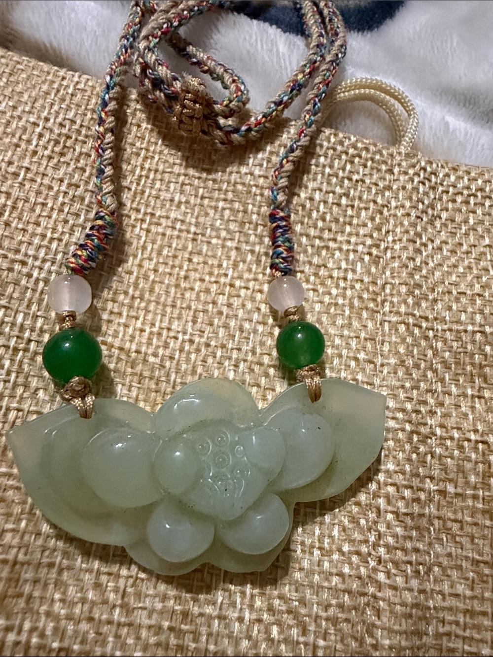 Green Jade Lotus Pendant Necklace - Unbranded